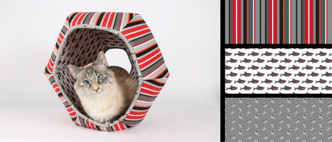 Cat Ball cat bed in striped and shark fabric for pirate cats