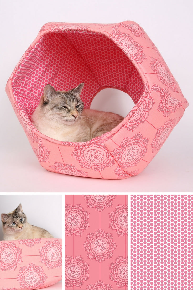 Cat beds made in pink Riley Blake Cottage Wallpaper fabrics