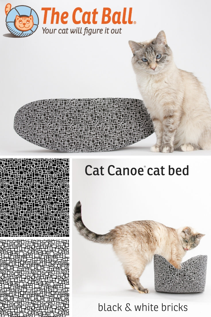 Cat Canoe modern cat bed made in a black and white brick pattern