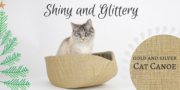 Cat Canoe in gold and silver fabrics for Christmas