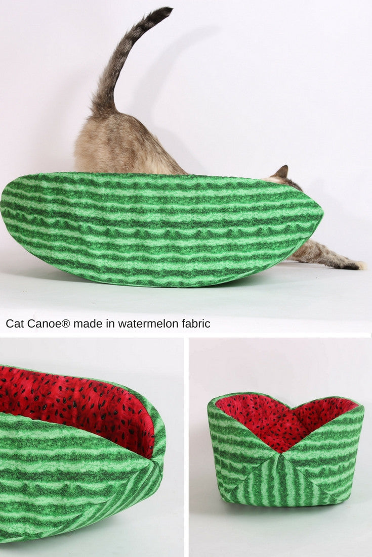 The watermelon Cat Canoe is a pet bed that looks like fruit