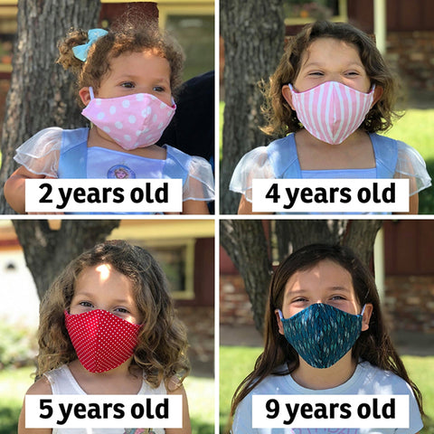 Children from ages 2 to 9 years old wearing the same size face mask