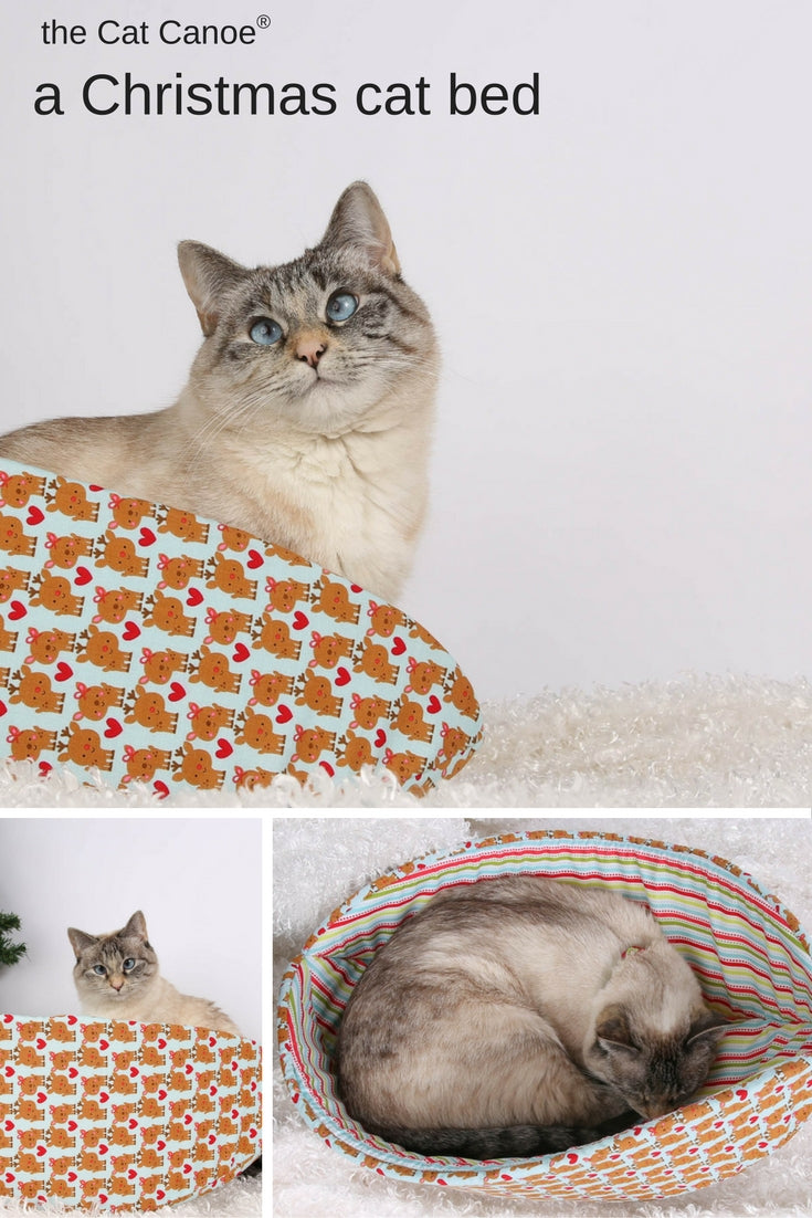 The Cat Canoe modern pet bed made in cute Christmas fabric