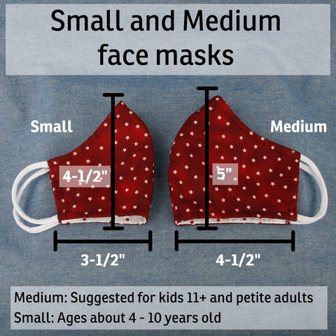 Face mask dimensions sizes small and medium