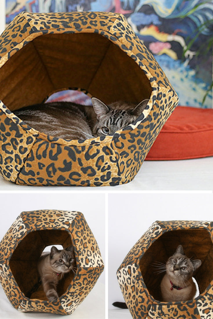The Leopard Cat Ball cat bed is a pod style modern pet bed design