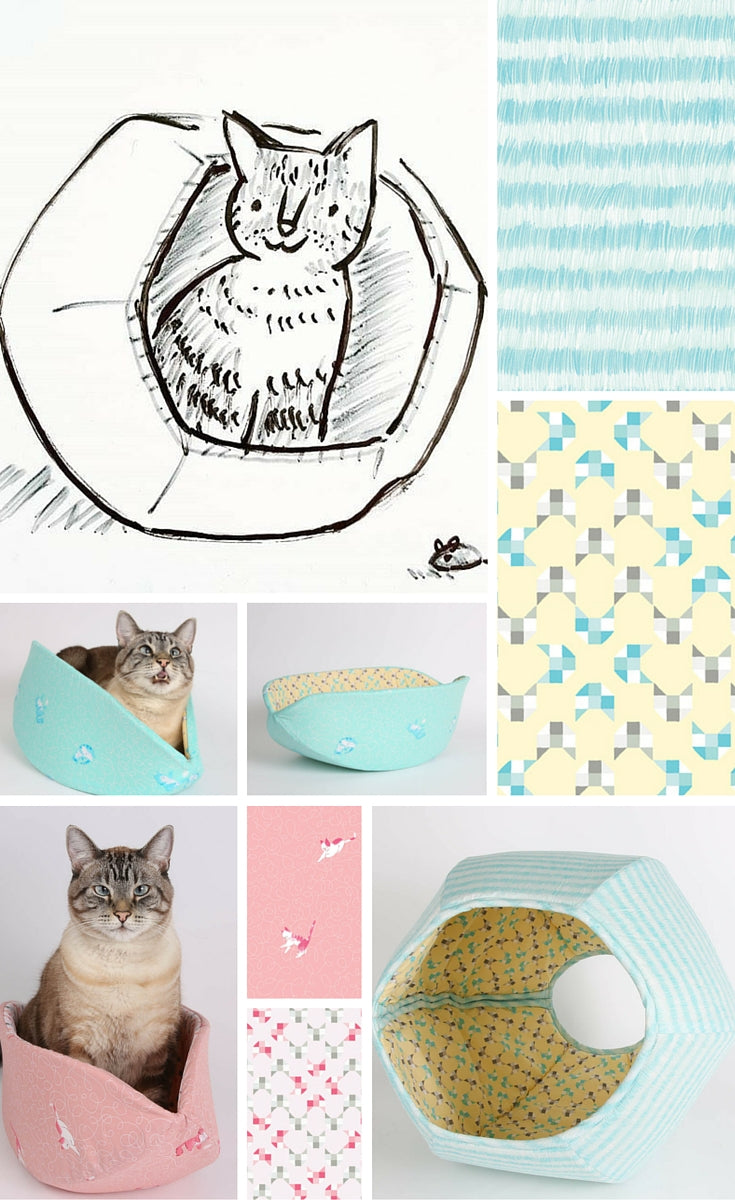 The Cat Ball and the Cat Canoe cat beds are made with fabric designed by Penguin and Fish. 