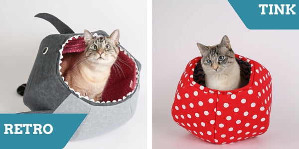 Retro and Tink are cat models for the Cat Ball cat bed