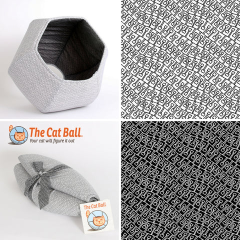 The Cat Ball cat bed made in abstract black and white fabrics that looks like cells