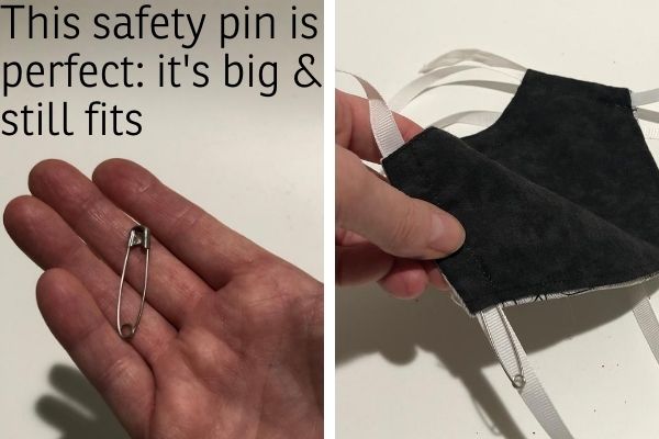 The perfect safety pin is the biggest one that will still fit through the casing