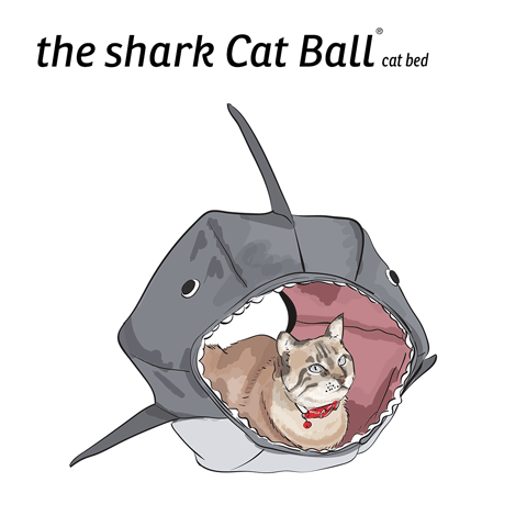 The shark Cat Ball® is a funny, shark shaped cat bed. This novelty pet bed fits cats or dogs to about 19 pounds