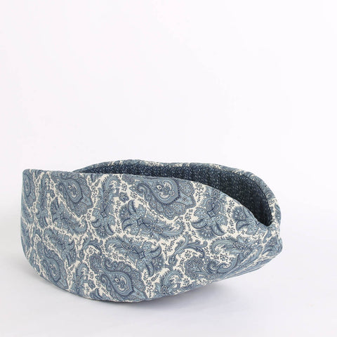 The ivory and blue paisley Cat Canoe coordinates with other cat beds made with fabrics from the same collection