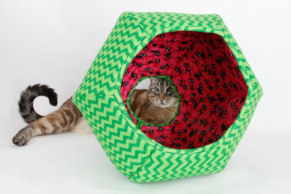 Green zig zag watermelon Cat Ball pet bed