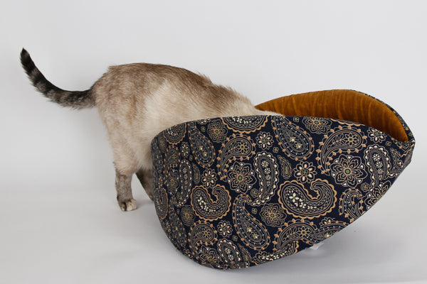 Jumbo Cat Canoe in navy paisley fabric