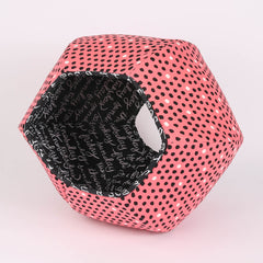 CAT BALL cat bed in coral polka dots fabric