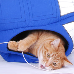 Pacer in the Tardis contraption cat bed made by The Cat Ball