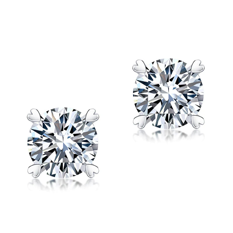 1 Carat Moissanite Diamond Heart Claws Stud Earrings 925 Sterling Silver XMFE8207