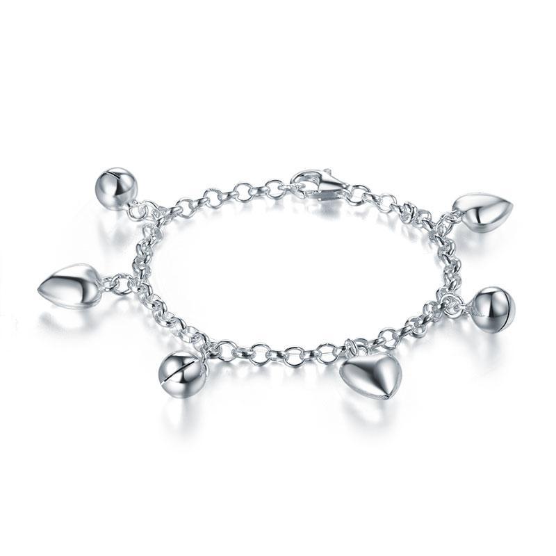 Solid 925 Sterling Silver Dangle Hearts Bracelet Baby Kids Girl Gift Children Jewelry MXFB8005