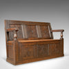 Antique Coffer Settle, English, Oak, Bench, Chest, Trunk Seat, Circa 1700