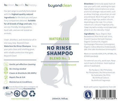 Beyond Clean - Waterless No Rinse Shampoo | Blend No 1 Lemongrass | Grooming | Beyond Clean - Shop The Paws