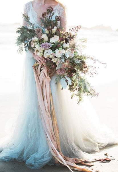 cascading bouquet with ribbons