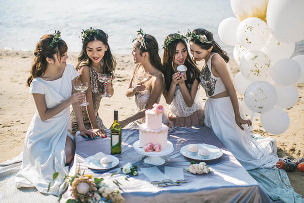 bridesmaids on beach