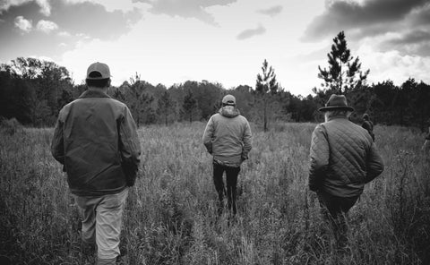 Walking in the field after falconry