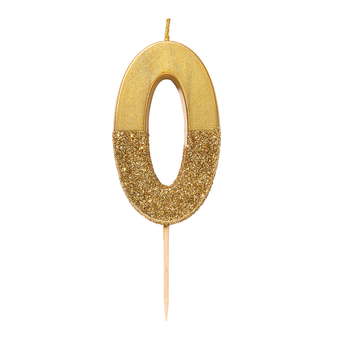 Zahlenkerze "0" Gold mit Goldglitter