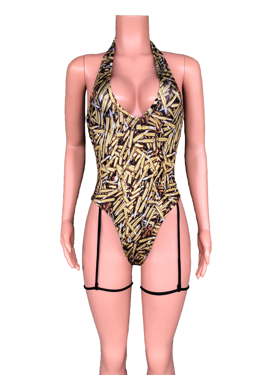 one piece swimsuit with garter