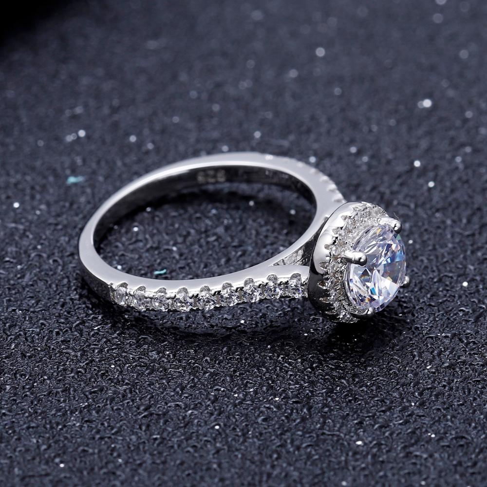 Sterling Silver 1.0Ct Halo Moissanite Ring With Moissanite Side Stones