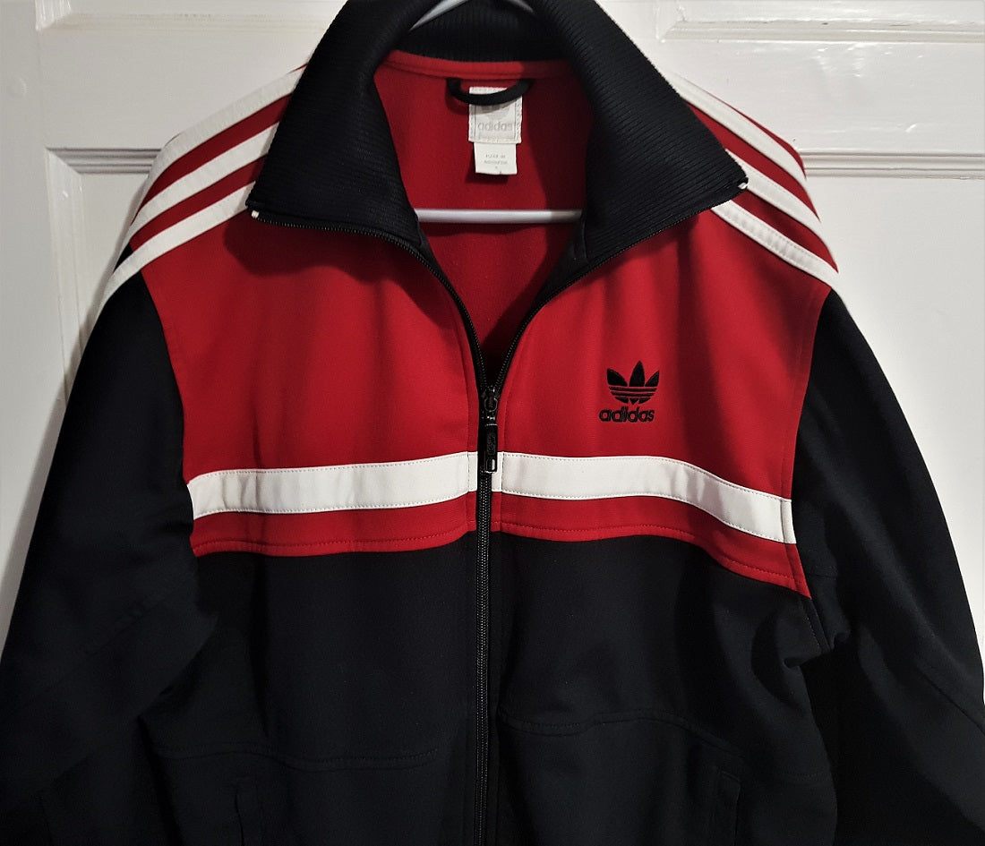 red black and white adidas jacket