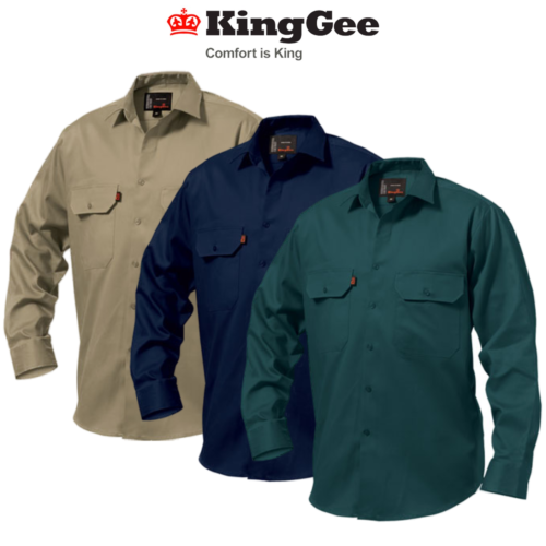 KingGee 4 Pack Open Front Drill Shirt Reinforced Stitching Tough Workwear K04010 
