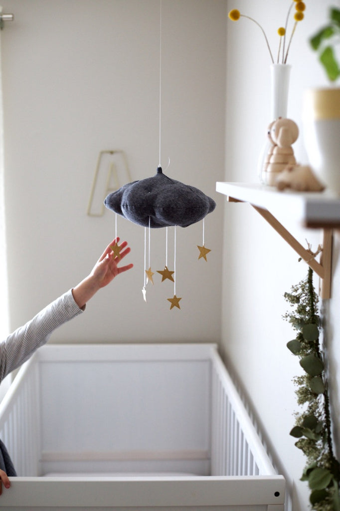 Charcoal and Gold Cloud Mobile by Baby Jives Co