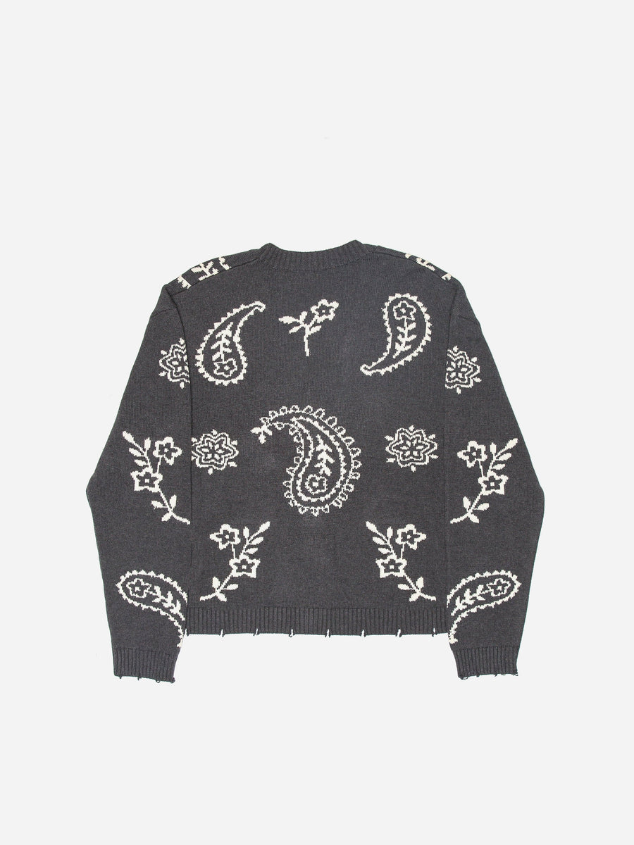 Knit Paisley Cardigan Sweater in Dark Gray