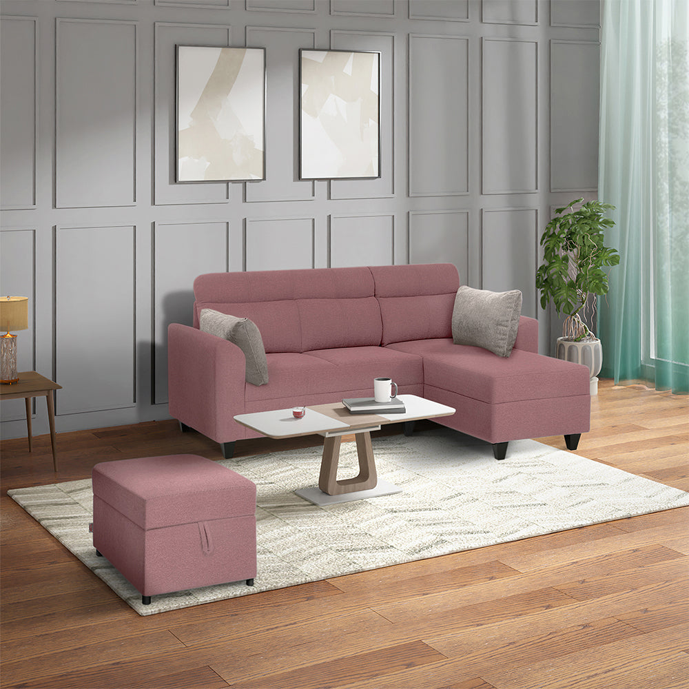 Buy L Shape Zivo Plus Dusky Pink Fabric Sofa Set Online at Best ...