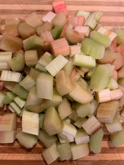 Pieces of cut rhubarb.