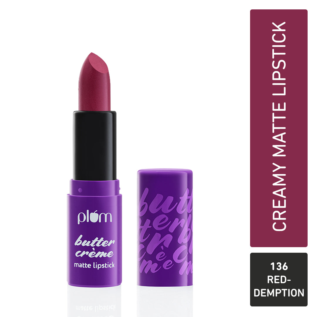 Plum Butter Crème Matte Lipstick | Creamy Matte Finish | Highly Pigmented | With Shea Butter, Rosehip Oil & Vitamin E | 100 Vegan & Cruelty Free | 121 Nude Bloom, RedDemption - 136 (Pinkish Maroon)
Plum Butter Crème Matte Lipstick | Creamy Matte Finish | Highly Pigmented | With Shea Butter, Rosehip Oil & Vitamin E | 100 Vegan & Cruelty Free | 121 Nude Bloom, RedDemption - 136 (Pinkish Maroon)