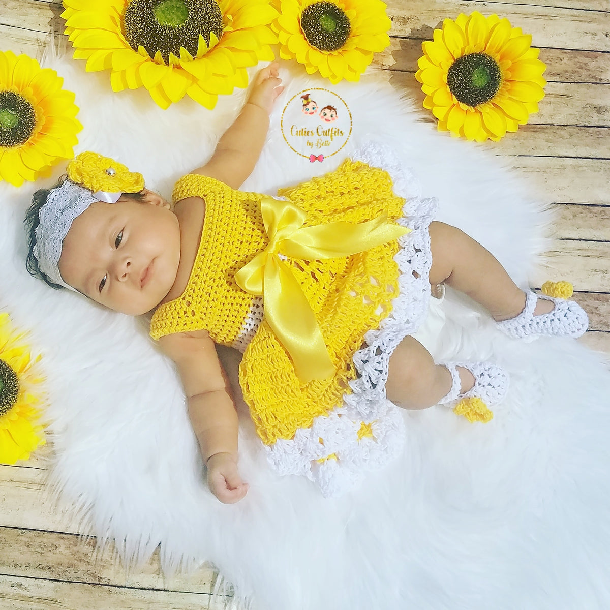 crochet sunflower baby outfit