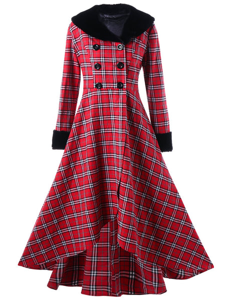 Plus Size Double Breasted Plaid Swing Coat