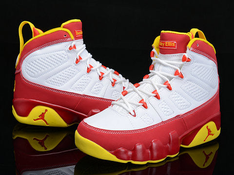 red and yellow jordan 9