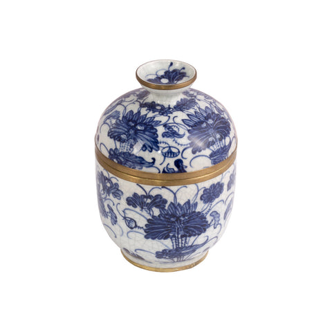 Blue & White Thai Porcelain Oblong Floral Pattern Container