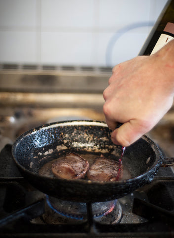 Pan-fired wood pigeon breasts