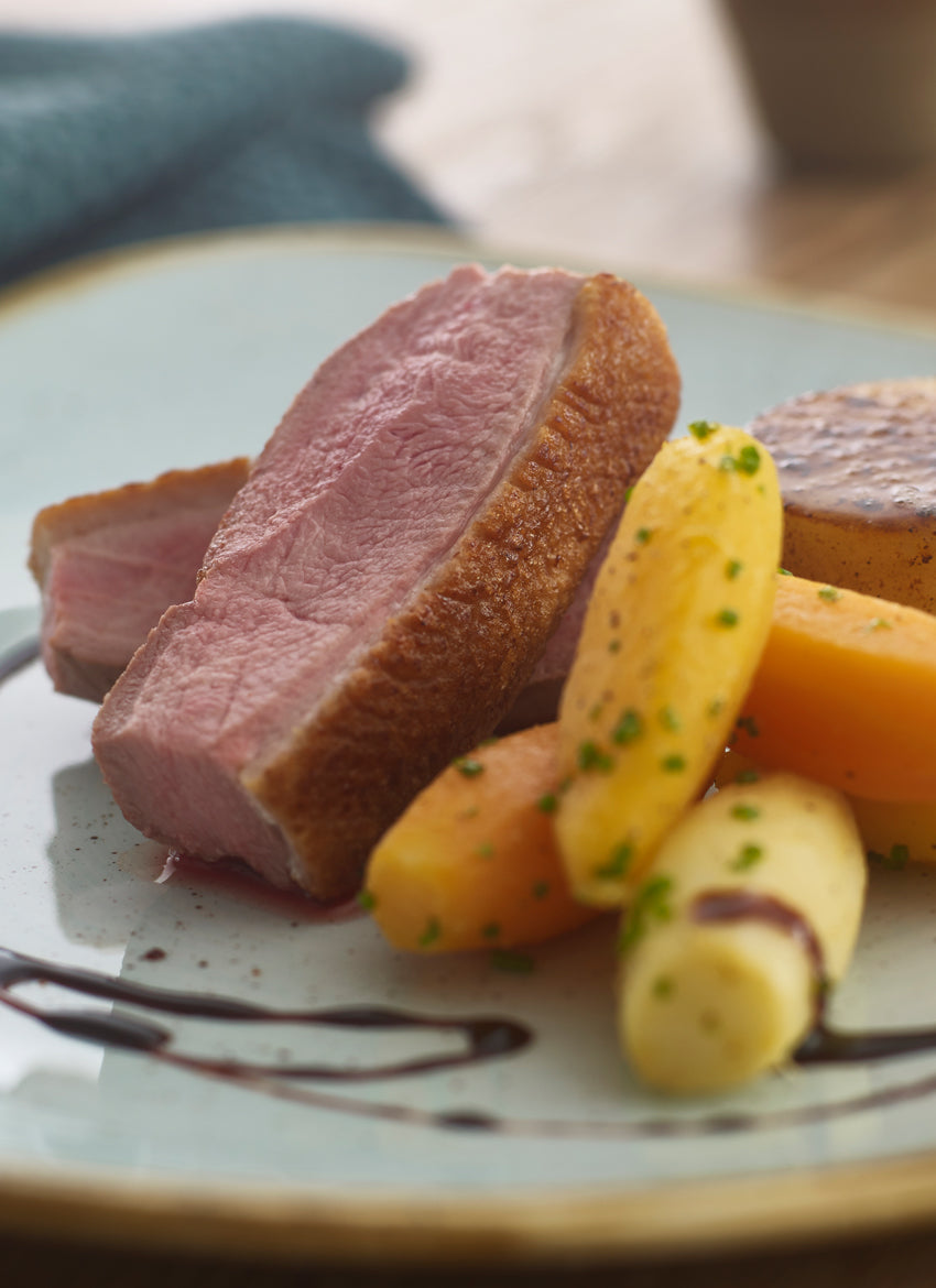 Roast duck and root vegetables 