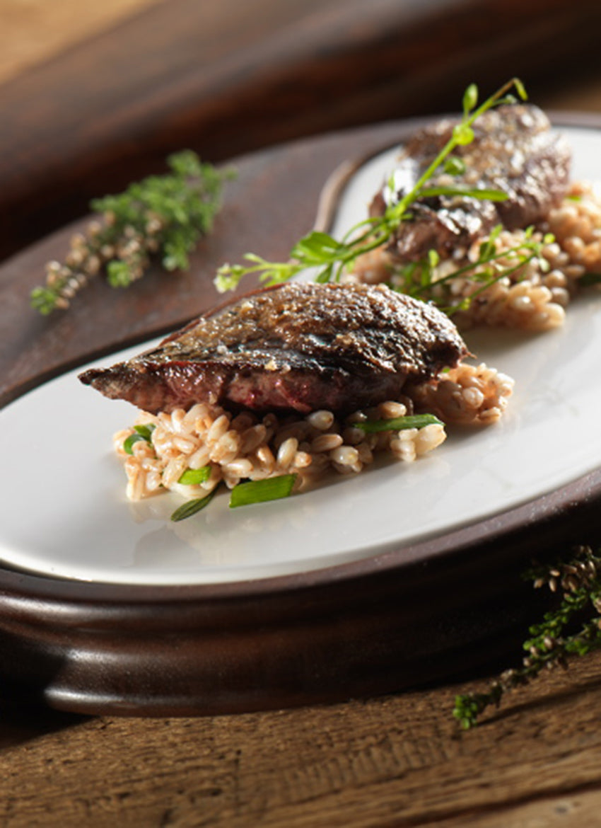 Grouse with Herby Spelt risotto