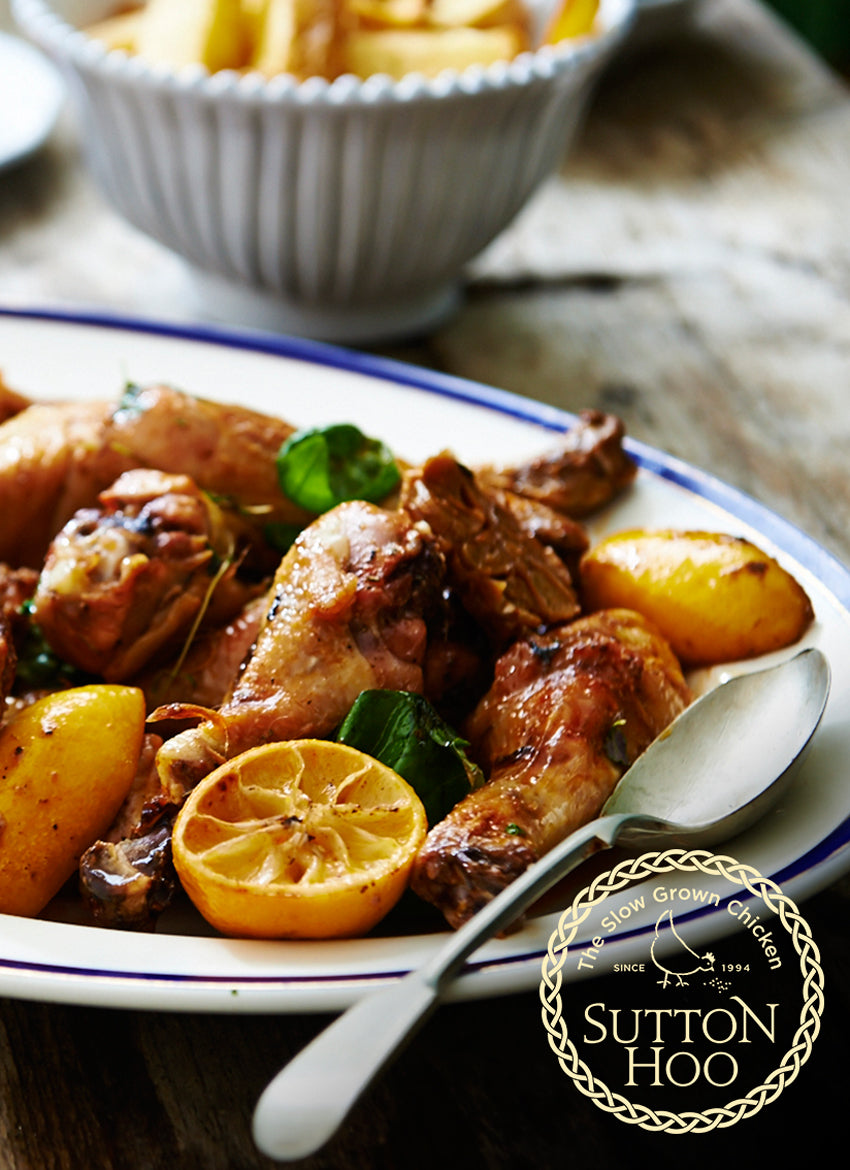 Roast Sutton Hoo Drumsticks with Lemon, Garlic and Basil 