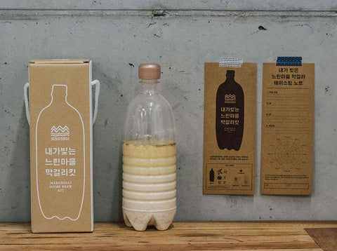 Fermenting our makgeolli with supplies provided in our makgeolli kit