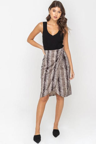 snakeskin print wrap around skirt