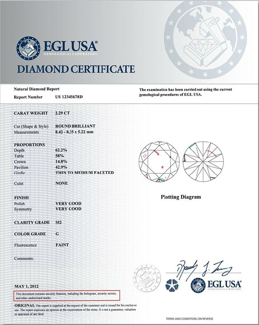 EGL diamond grading report