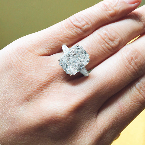 radiant cut three stone engagement ring