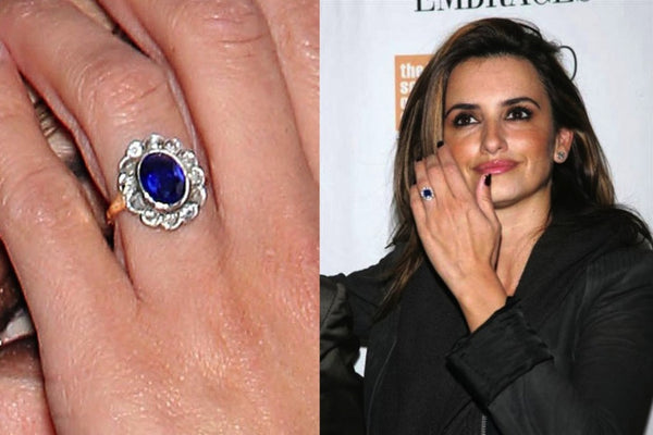 Penelope Cruz sapphire and diamond engagement ring