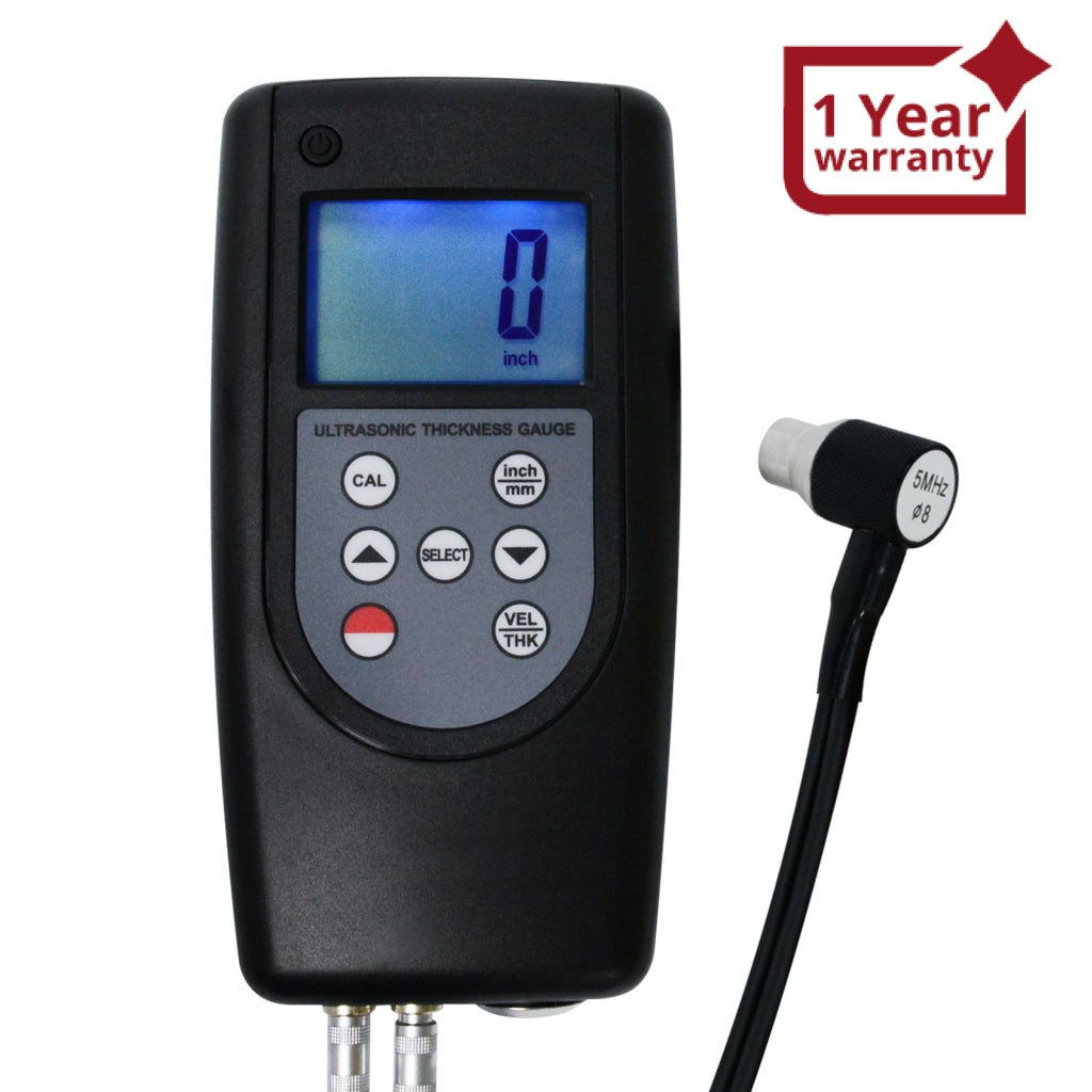 VTSYIQI TM-1240 Handheld Digital Ultrasonic Thickness Gauge Tester Meter with Steel Plastic Glass Metal Plate Thickness Gauge Detector PVC Thick Gauge Measuring Range 0.75 to 400 mm Black